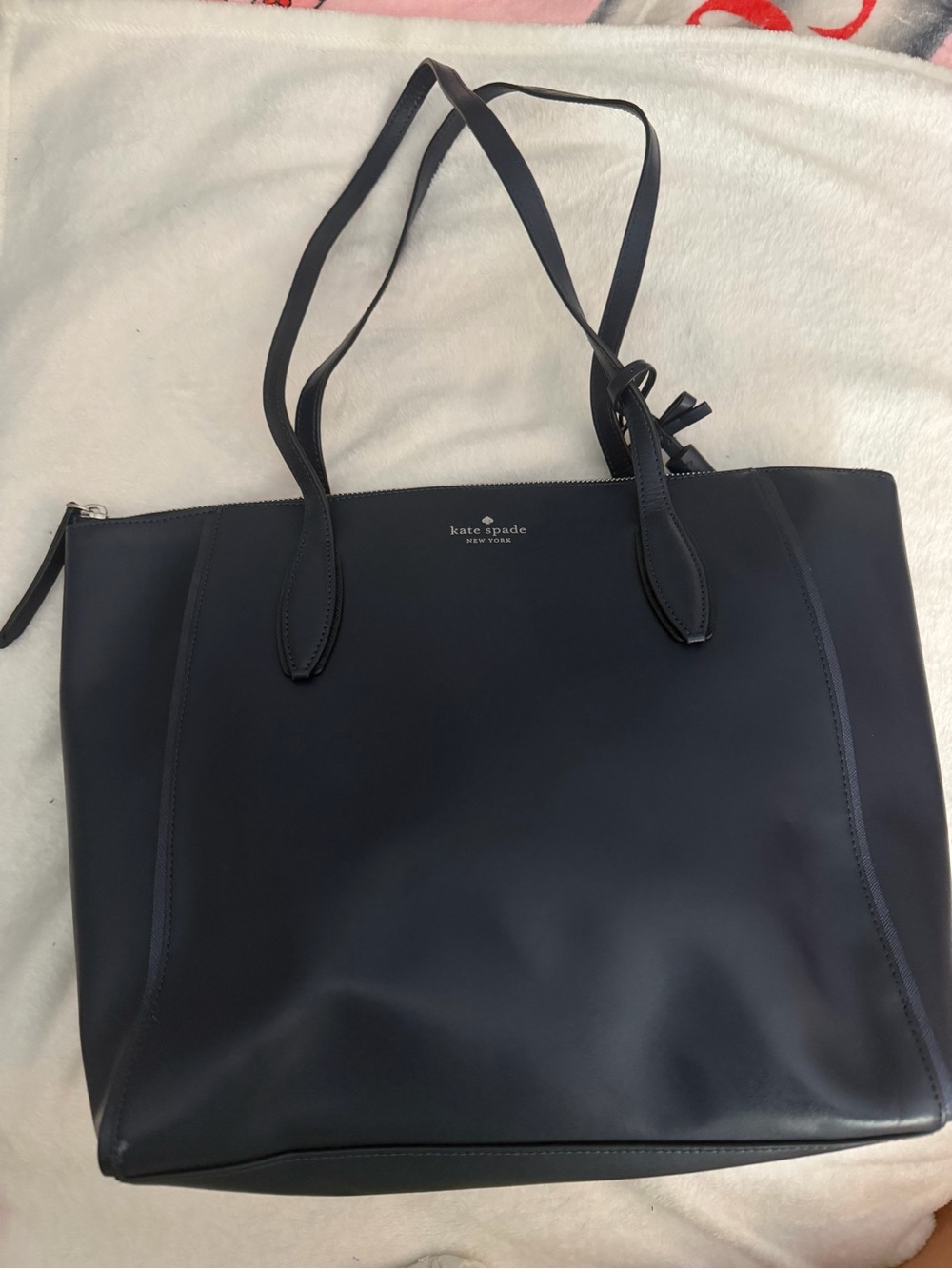 kate spade navy leather shoulder tote - Picture 5 of 9